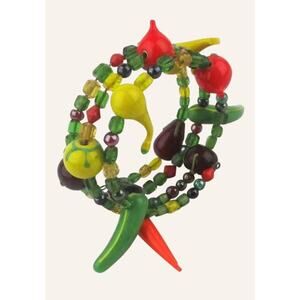 Vintage VENETIAN GLASS Beads VEGETABLES Wrap Bracelet‎ Memory Wire 3 Strands Art